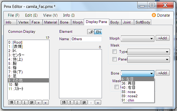 Display Pane with Bone drop down Display Pane with Bone drop down